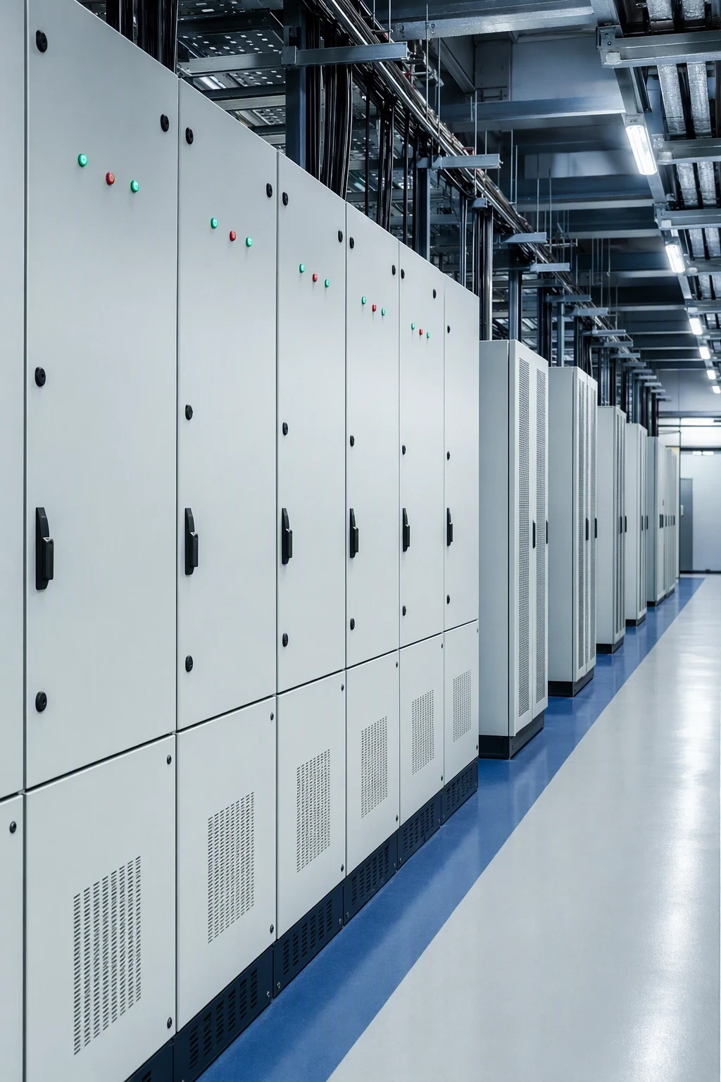 Power utility corridor with cabinets